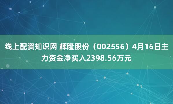 线上配资知识网 辉隆股份（002556）4月16日主力资金净买入2398.56万元